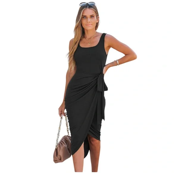 Cupshe Dresses Cupshe Black Wrap Selftie Bodycon Dress M Nwt